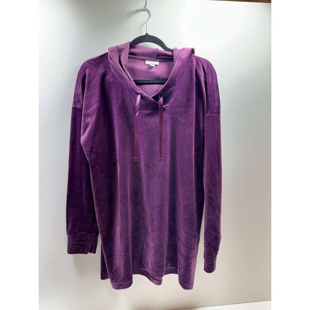 Pure Jill Velour Hoodie Medium Plum Purple Velvet Sz Medium Casual Oversized - Picture 8 of 9